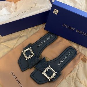 Sold Out Stuart Weitzman Shine Denim Buckle Slides